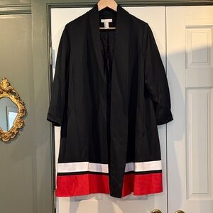 H&M Elegant Black Trench Coat with Red and White Details